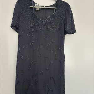 Elegant Black Beaded Mini Dress